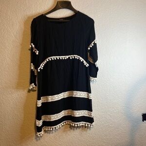 ROLY poly black and white embroidered linen material BoHo tassel dress small